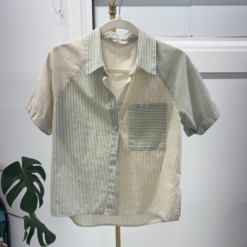 Sage women’s Casual Striped Button Down Shirt - Cream and Gray